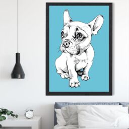 ARTZE Sketch French Bulldog on Bright Blue Framed Print SIZE: A4 with Black Frame - thumbnail 2