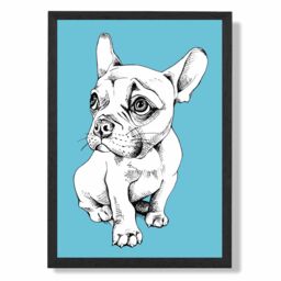 ARTZE Sketch French Bulldog on Bright Blue Framed Print SIZE: A4 with Black Frame - thumbnail 1