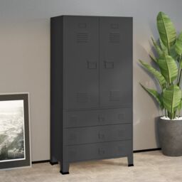 Berkfield Home Industrial Wardrobe Anthracite 90x50x180 cm Metal in Black - Size: 90 x 50 x 180 cm - thumbnail 1