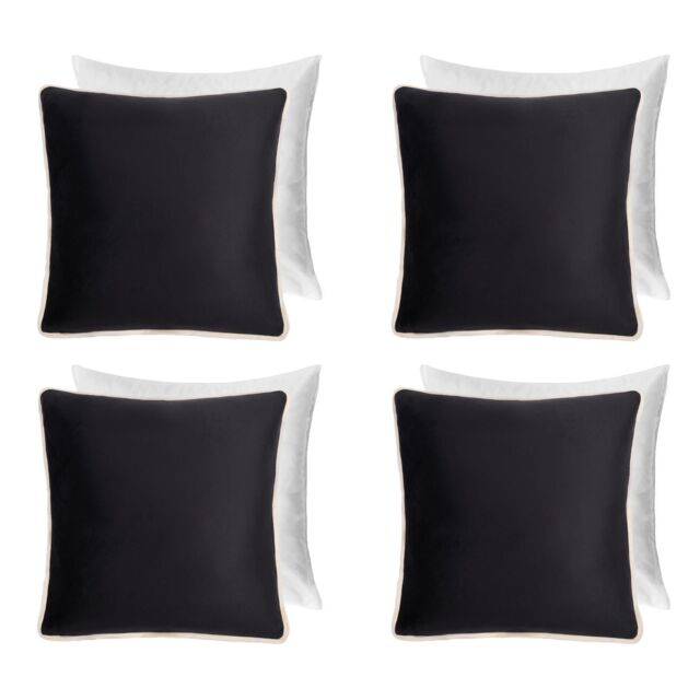 OHS 4 Pack Matte Velvet Piped Filled Cushion Covers Home Decor Set in Black - Size: 45 cm x 45 cm - image 1