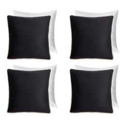 OHS 4 Pack Matte Velvet Piped Filled Cushion Covers Home Decor Set in Black - Size: 45 cm x 45 cm