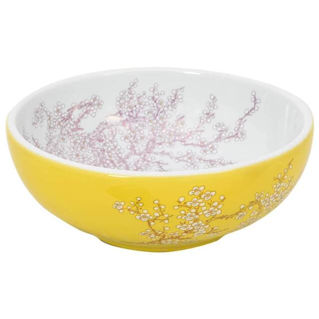 Berkfield Home Durable Countertop Basin White & Yellow Round Œ¶41x14 cm Ceramic - Size: 41x14 cm - image 1