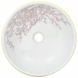 Berkfield Home Durable Countertop Basin White & Yellow Round Œ¶41x14 cm Ceramic - Size: 41x14 cm - thumbnail 4