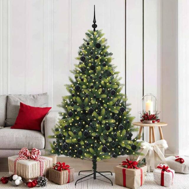 Berkfield Home Artificial Hinged Christmas Tree 300 LEDs Green 180 cm - image 1