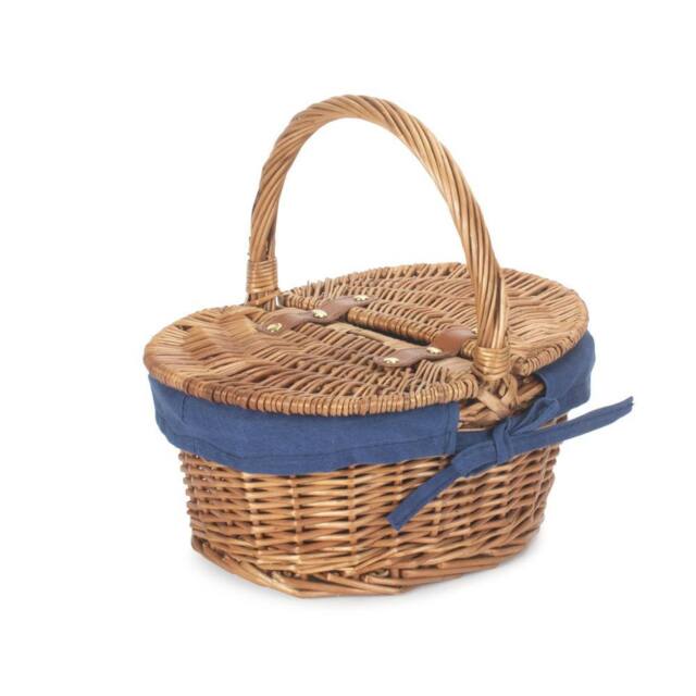 Red Hamper Wicker Childs Light Steamed Finish Cotton Lined Oval Picnic Basket in Blue - image 1
