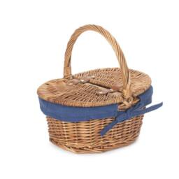 Red Hamper Wicker Childs Light Steamed Finish Cotton Lined Oval Picnic Basket in Blue