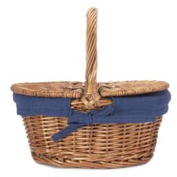 Red Hamper Wicker Childs Light Steamed Finish Cotton Lined Oval Picnic Basket in Blue - thumbnail 3