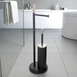 Showerdrape Chester Black Toilet Roll Holder & Toilet Brush Combination - thumbnail 1