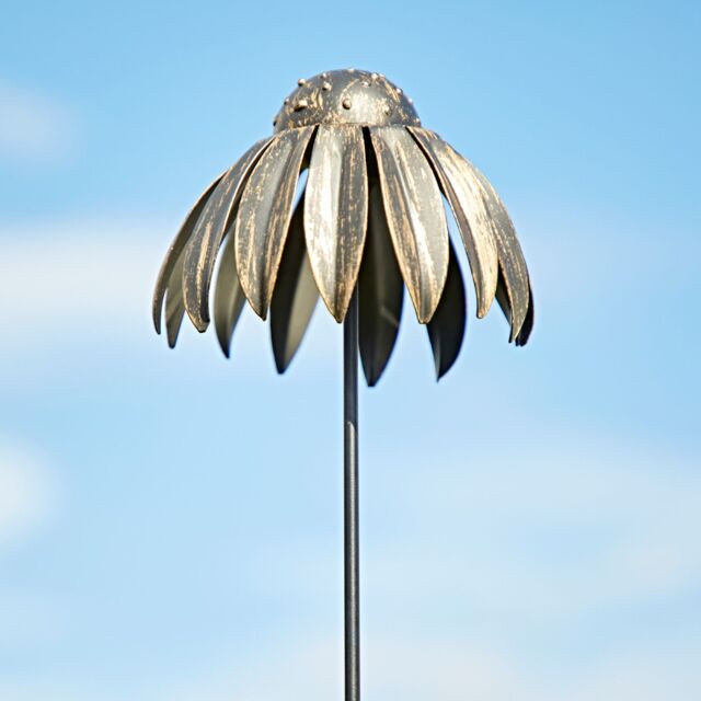 Paper High Metal Echinacea Flower Garden Stake Decoration in Black - image 1