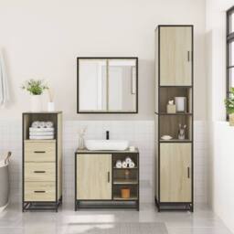 Berkfield Home Durable 3 Piece Bathroom Furniture Set Sonoma Oak Engineered Wood in Light Brown - thumbnail 1