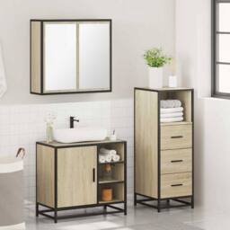 Berkfield Home Durable 3 Piece Bathroom Furniture Set Sonoma Oak Engineered Wood in Light Brown - thumbnail 4