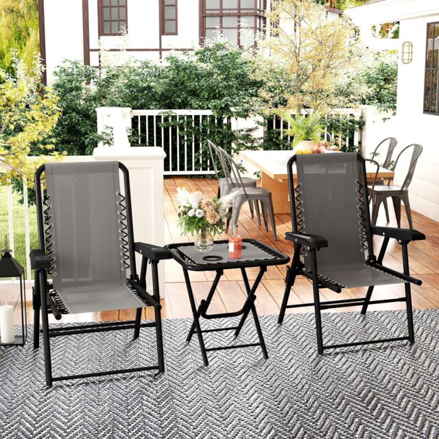 OUTSUNNY 3 Pieces Folding Garden Bistro Set with Cup Holders, Dark Grey - image 1