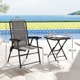 OUTSUNNY 3 Pieces Folding Garden Bistro Set with Cup Holders, Dark Grey - thumbnail 3