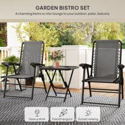 OUTSUNNY 3 Pieces Folding Garden Bistro Set with Cup Holders, Dark Grey - thumbnail 4