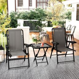 OUTSUNNY 3 Pieces Folding Garden Bistro Set with Cup Holders, Dark Grey - thumbnail 1