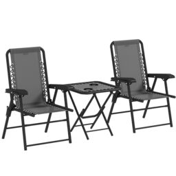 OUTSUNNY 3 Pieces Folding Garden Bistro Set with Cup Holders, Dark Grey - thumbnail 2