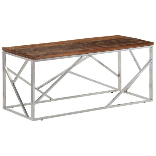 Berkfield Home Coffee Table Silver Stainless Steel & Solid Sleeper Wood - image 1