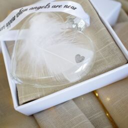 Amaya Rose Ltd HEART Print In Memory of Feather Heart Bauble Gift Boxed in Clear - thumbnail 4