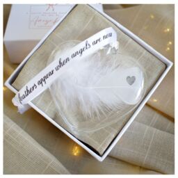 Amaya Rose Ltd HEART Print In Memory of Feather Heart Bauble Gift Boxed in Clear - thumbnail 5