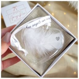 Amaya Rose Ltd HEART Print In Memory of Feather Heart Bauble Gift Boxed in Clear - thumbnail 1