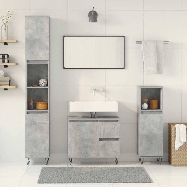 Berkfield Home Durable 3 Piece Bathroom Furniture Set Concrete Grey Engineered Wood - image 1