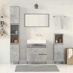 Berkfield Home Durable 3 Piece Bathroom Furniture Set Concrete Grey Engineered Wood - thumbnail 1