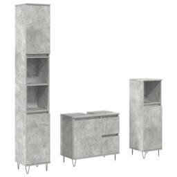 Berkfield Home Durable 3 Piece Bathroom Furniture Set Concrete Grey Engineered Wood - thumbnail 3