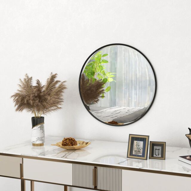HOMCOM 61cm Bathroom Mirror Round Wall Mirror for Living Room Bedroom in Black - image 1