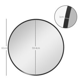 HOMCOM 61cm Bathroom Mirror Round Wall Mirror for Living Room Bedroom in Black - thumbnail 3