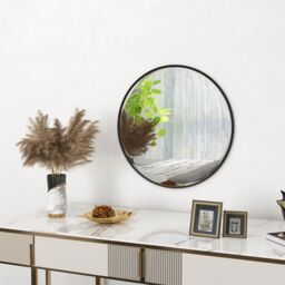 HOMCOM 61cm Bathroom Mirror Round Wall Mirror for Living Room Bedroom in Black - thumbnail 1