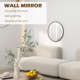 HOMCOM 61cm Bathroom Mirror Round Wall Mirror for Living Room Bedroom in Black - thumbnail 4