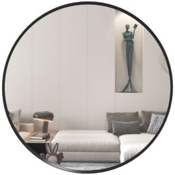 HOMCOM 61cm Bathroom Mirror Round Wall Mirror for Living Room Bedroom in Black - thumbnail 2
