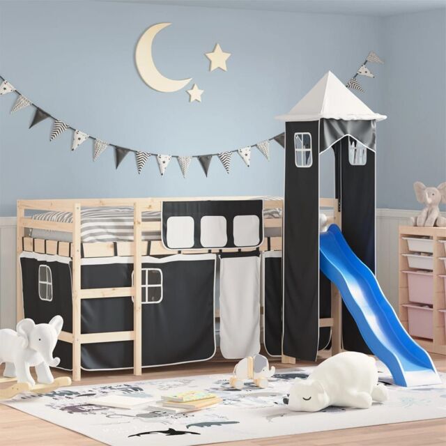 Berkfield Home Curtains for Loft Bed with Tower White & Black Polyester - image 1