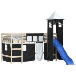 Berkfield Home Curtains for Loft Bed with Tower White & Black Polyester - thumbnail 4