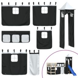 Berkfield Home Curtains for Loft Bed with Tower White & Black Polyester - thumbnail 2