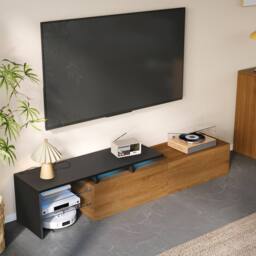 Merax 170cm TV Cabinet with LED Lights & Glass Shelves in Natural - thumbnail 7