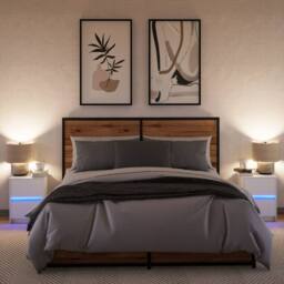 Berkfield Home Bedside Cabinets with LED Lights 2 pcs White Engineered Wood - thumbnail 5
