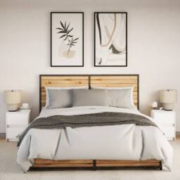 Berkfield Home Bedside Cabinets with LED Lights 2 pcs White Engineered Wood - thumbnail 4
