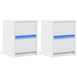 Berkfield Home Bedside Cabinets with LED Lights 2 pcs White Engineered Wood - thumbnail 3