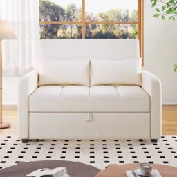 BTM Foldable Sofa Bed for Small Spaces, Adjustable Backrest in Off-White - thumbnail 3