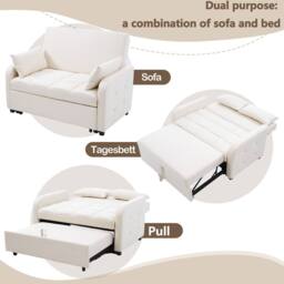 BTM Foldable Sofa Bed for Small Spaces, Adjustable Backrest in Off-White - thumbnail 6