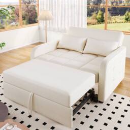 BTM Foldable Sofa Bed for Small Spaces, Adjustable Backrest in Off-White