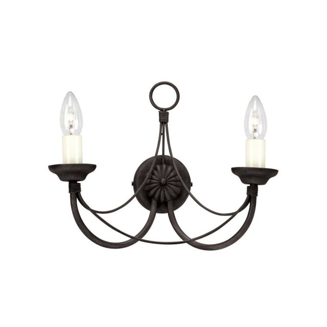 Netlighting Carisbrooke 2 Light Indoor Wall Light Black Glass Shade Not Included E14