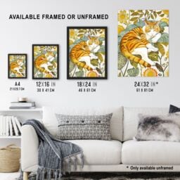 Artery8 Sleeping Orange Tabby Cat Lover Bright Floral Framed Art Print - Size: A4 - thumbnail 3