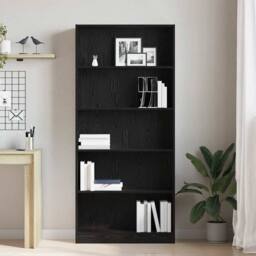 Berkfield Home Decorative Bookcase Black Oak 80x24x176 cm Engineered Wood - Size: 80 x 24 x 176 cm - thumbnail 1