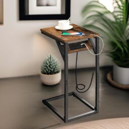 Rafaelo Mobilia C Shaped Table With USB Ports & Power Outlets in Brown - thumbnail 3