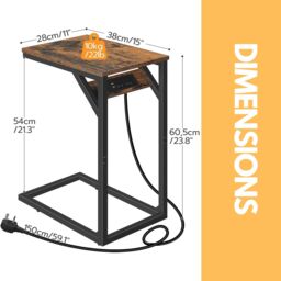 Rafaelo Mobilia C Shaped Table With USB Ports & Power Outlets in Brown - thumbnail 6