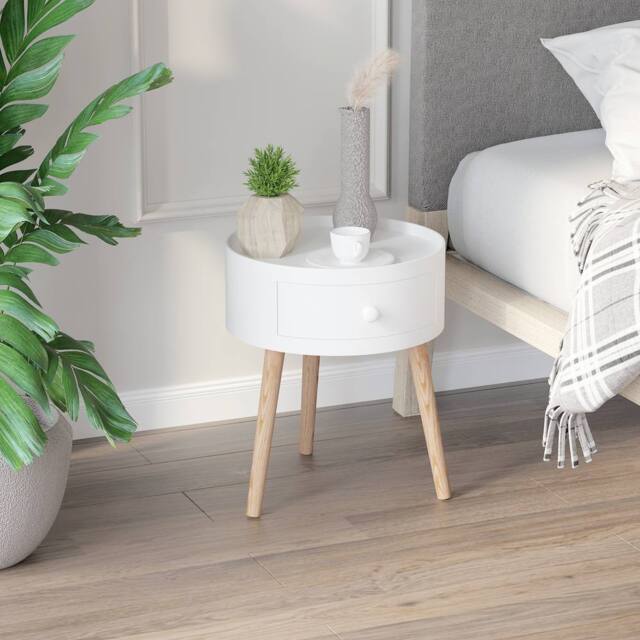HOMCOM Coffee Table Furniture Bedroom Round Corner Drawer Storage Unit in White - image 1