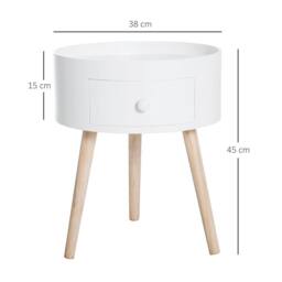 HOMCOM Coffee Table Furniture Bedroom Round Corner Drawer Storage Unit in White - thumbnail 3