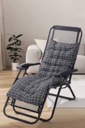 Living and Home 160cm L x 50cm W Plaid Print Beach Chair Seat Cushion Button Tufted Lounge Cushion in Black - Size: 160 cm L x 50 cm W - thumbnail 1
